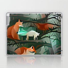 Fox and Wolf Hunt in Forest at Night Laptop Skin