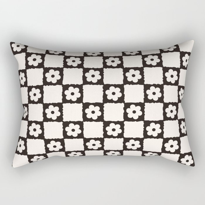Retro Flower Checker in Black&White Rectangular Pillow