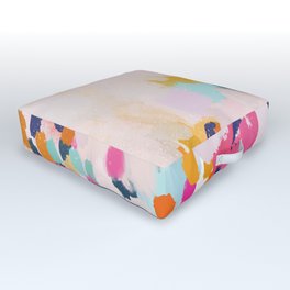 Misty Blooms- abstract - blue , pink and yellow Outdoor Floor Cushion