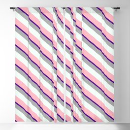 [ Thumbnail: Indigo, Dark Grey, Mint Cream, and Light Pink Colored Lines Pattern Blackout Curtain ]