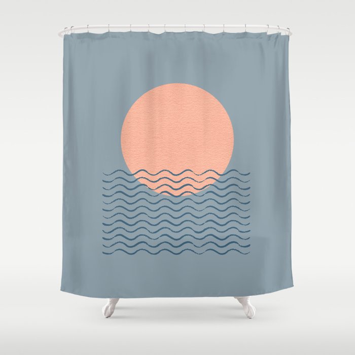 Ocean Wave Sun Blue - Mid Century Modern Shower Curtain