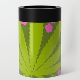 Modern Hot Pink And Green Cannabis Floral Can Cooler