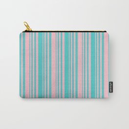 [ Thumbnail: Turquoise and Pink Colored Lines/Stripes Pattern Carry-All Pouch ]