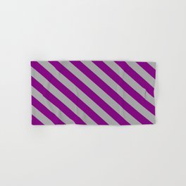 [ Thumbnail: Dark Gray and Purple Colored Lined Pattern Hand & Bath Towel ]