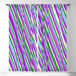 [ Thumbnail: Eye-catching Forest Green, Sky Blue, Orchid, Dark Violet, and Beige Colored Striped/Lined Pattern Blackout Curtain ]