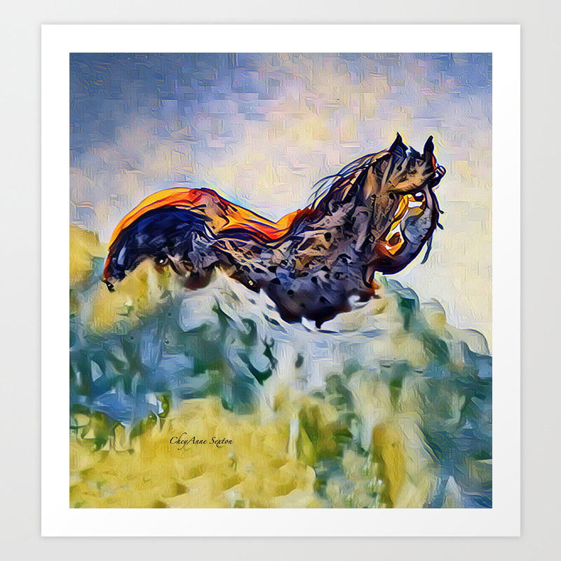 Wild Horse In Sea Of Grass Watercolor By Cheyanne Sexton Art Print By Cheyannesexton Society6