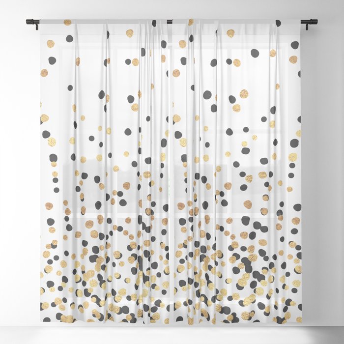 Gold On White Sheer Curtain, White Curtains Gold Dots