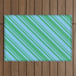 [ Thumbnail: Light Sky Blue & Sea Green Colored Striped/Lined Pattern Outdoor Rug ]