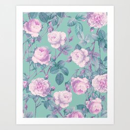 Vintage Roses in Mint and Lavender Art Print