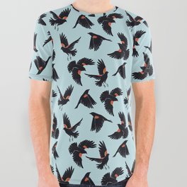 Red-Winged Blackbird Sky Blue All Over Graphic Tee