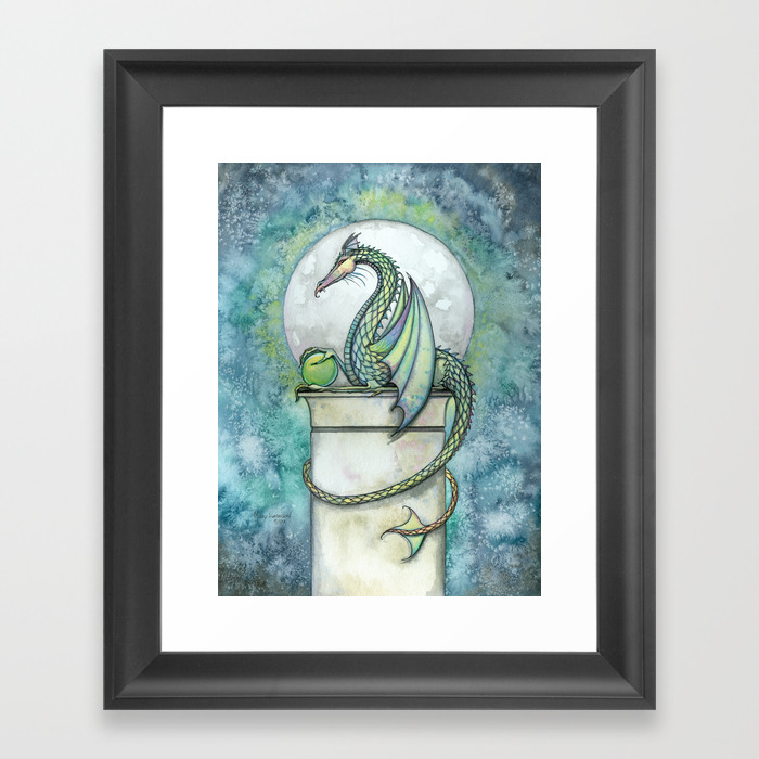 Green Dragon Fantasy Art Illustration Framed Art Print