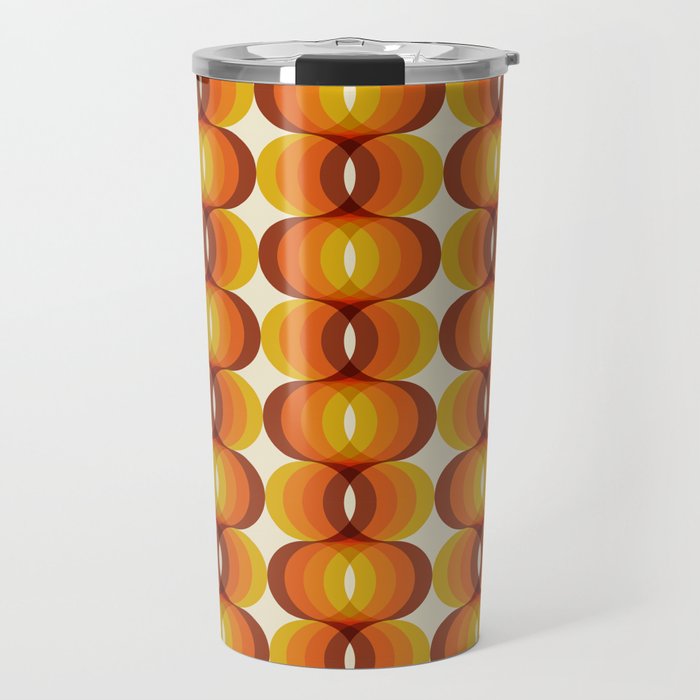 Orange, Brown, and Ivory Retro 1960s Wavy Pattern Travel Mug