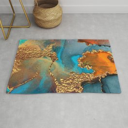 Abstract Blue And Gold Autumn Marble Area & Throw Rug