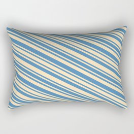 [ Thumbnail: Blue and Beige Colored Stripes/Lines Pattern Rectangular Pillow ]