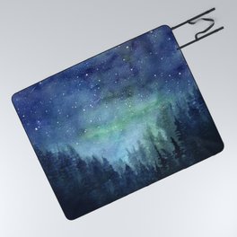 Watercolor Galaxy Nebula Northern Lights Painting Picnic Blanket