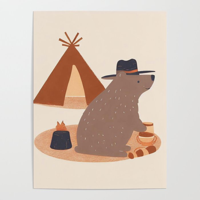 Minimalist Risograph Print / Camper Wombat Poster