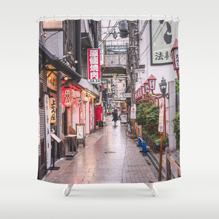 Japan Photography - Wet Street In Japan Shower Curtain