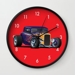 Vintage Hot Rod Car with Classic Flames Wall Clock