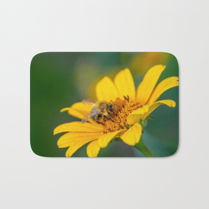 Bumblebee Collecting Nectar Macro Photography Bath Mat
