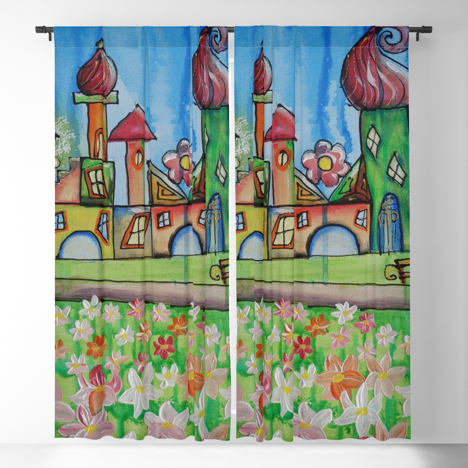 Landscape Painting Fairy Town Acrylic S16 Contemporary Nursery