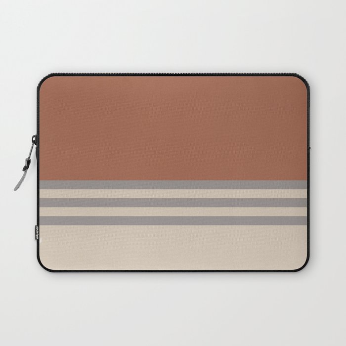 Slate Violet Gray SW9155 and Creamy Off White SW7012 Horizontal Stripes on Cavern Clay SW 7701 Laptop Sleeve
