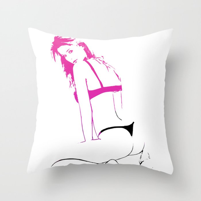 Naked woman, curvy female body, woman in bikini minimal artwork Throw Pillow