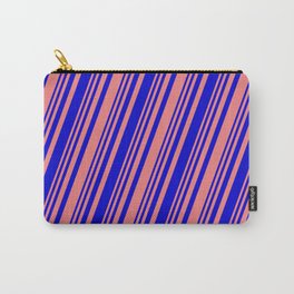 [ Thumbnail: Light Coral & Blue Colored Lines/Stripes Pattern Carry-All Pouch ]