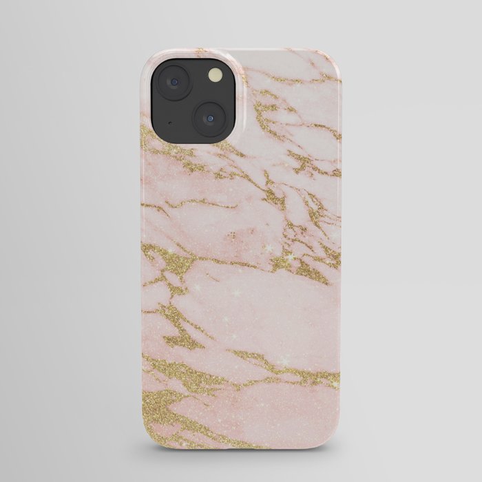 Blush pink abstract gold glitter marble iPhone Case