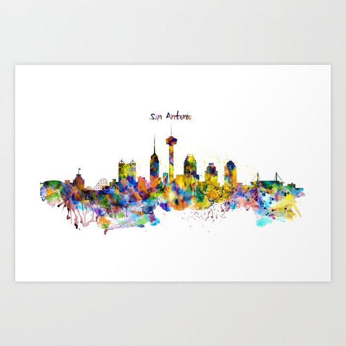 San Antonio Skyline Silhouette Art Print