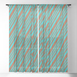 [ Thumbnail: Dark Turquoise and Sienna Colored Striped/Lined Pattern Sheer Curtain ]