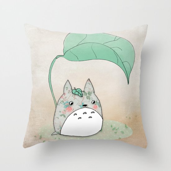 Floral Totoro Throw Pillow