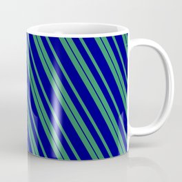 [ Thumbnail: Sea Green & Blue Colored Lines/Stripes Pattern Coffee Mug ]