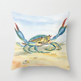 Colorful Blue Crab 2 Throw Pillow