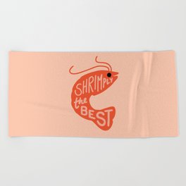 Shrimply the Best Beach Towel | Typography, Illustration, Word, Prawn, Art, Coral, Vector, Food, Pink, Drawing 