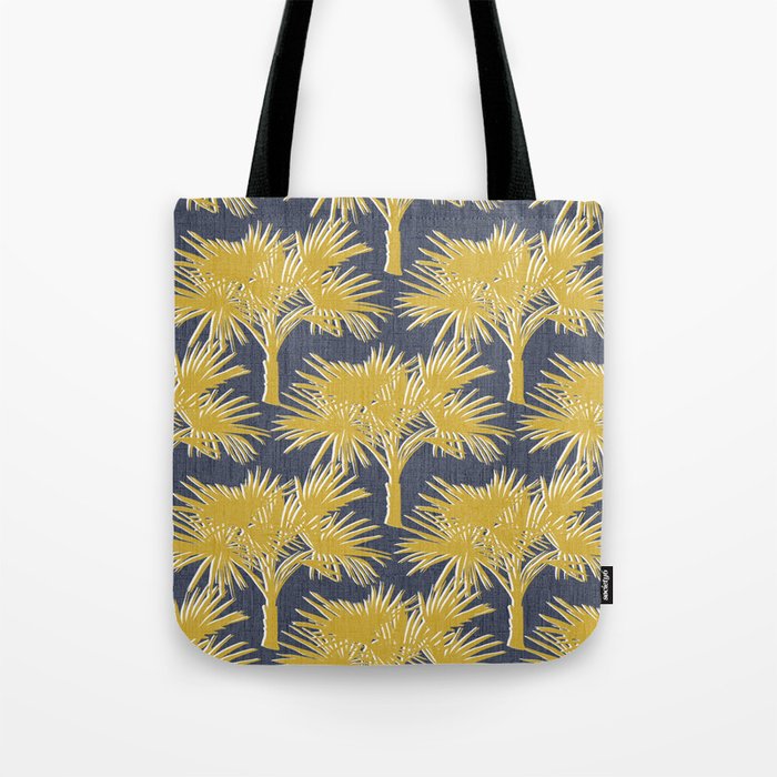 70’s Palm Trees Silhouette Gold on Navy Tote Bag
