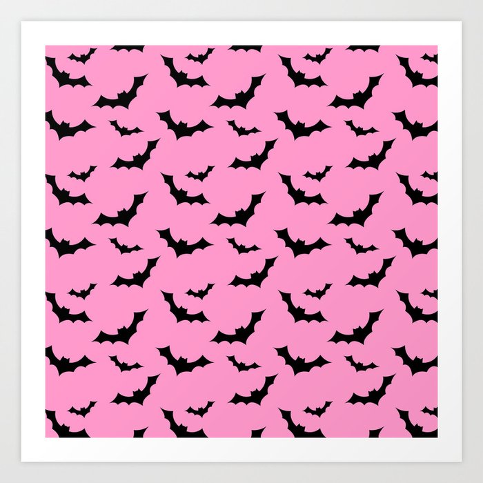 Black Bat Pattern on Pink Art Print