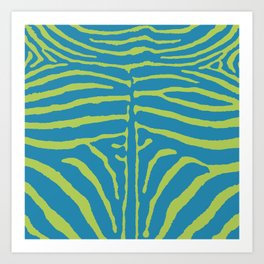 Zebra Wild Animal Print 236 Blue and Chartreuse Green Art Print