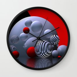 colorkey -03- Wall Clock | Spheres, 3Dart, Colorkey, 3D, Digital, Bowls, Geometric, Reflections, White, Red 