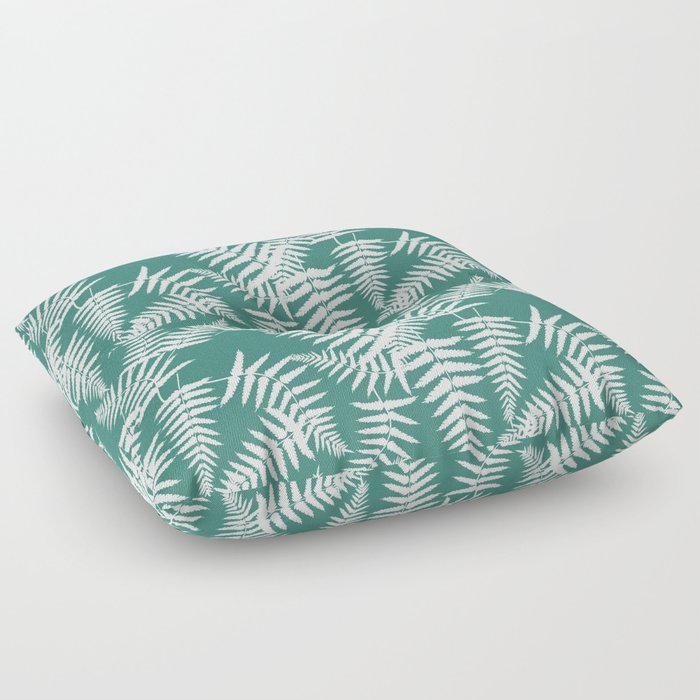 Green Blue And White Fern Leaf Pattern Floor Pillow