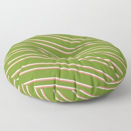 [ Thumbnail: Green, Mint Cream, and Salmon Colored Lines Pattern Floor Pillow ]