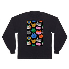 Funny colorful cat cartoon pattern Long Sleeve T-shirt
