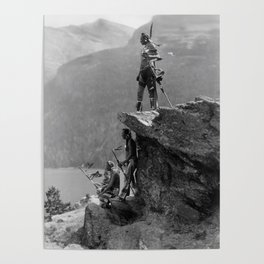 Eagle's Lookout, Blackfoot tribe members, Glacier Park, Montana, 1913 black and white photography Poster
