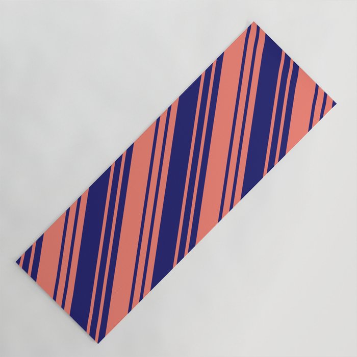 Salmon & Midnight Blue Colored Stripes/Lines Pattern Yoga Mat