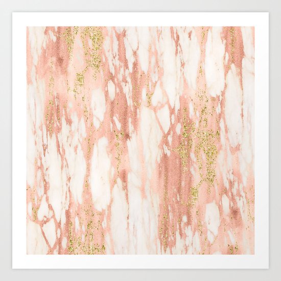 Rose Gold Marble - Rose Gold Yellow Gold Shimmery Metallic Marble Art Print