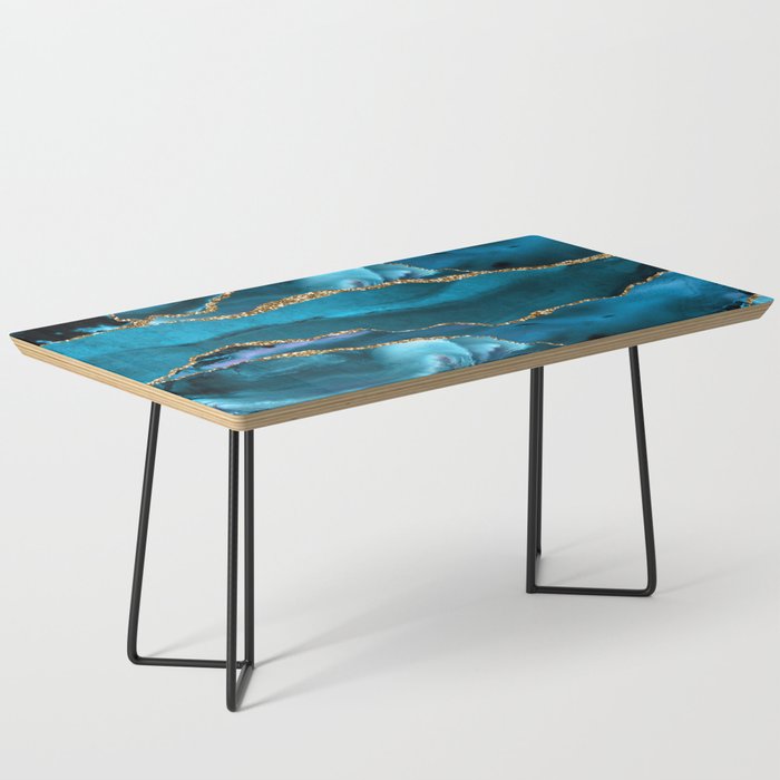 Abstract  Iceblue  And Gold Emerald Marble Landscape  Coffee Table