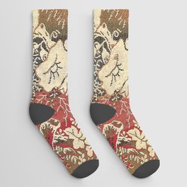 Vintage Red Floral with Leaves and Branches Socks