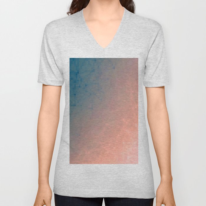 geometric pixel square pattern abstract background in pink blue V Neck T Shirt