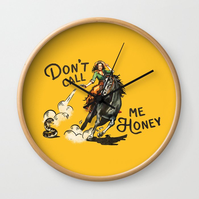 Don't Call Me Honey Retro Cowgirl On Horseback V.1 Wall Clock