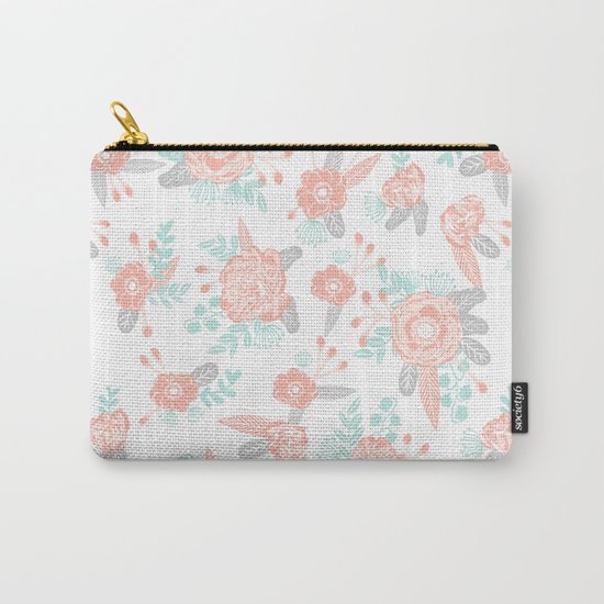Floral bouquet pastel mint pink florals painted painted pattern basic minimal pattern print Carry-All Pouch