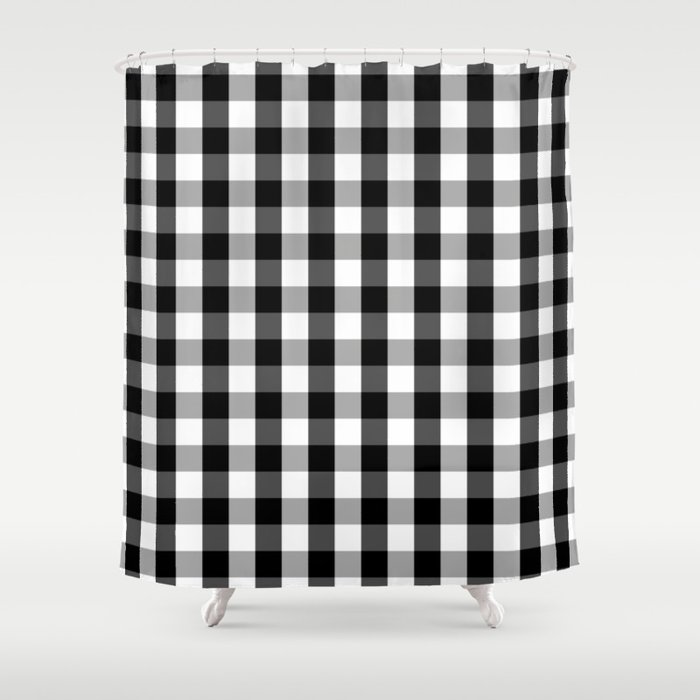 Checked Square Pattern Shower Curtain, Black Gingham Shower Curtain